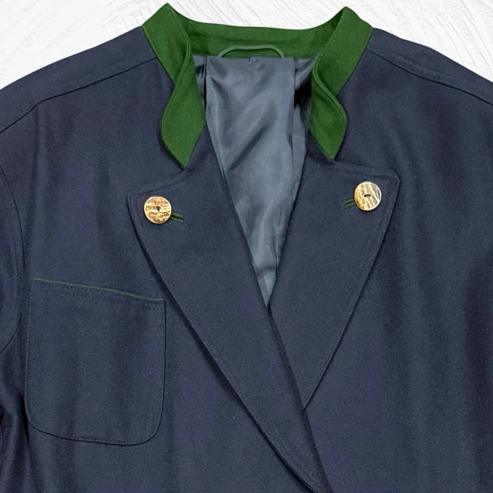 Vintage Lodenfrey Blazer Wool Trachten Austria US 42R Blue Green Double Breast